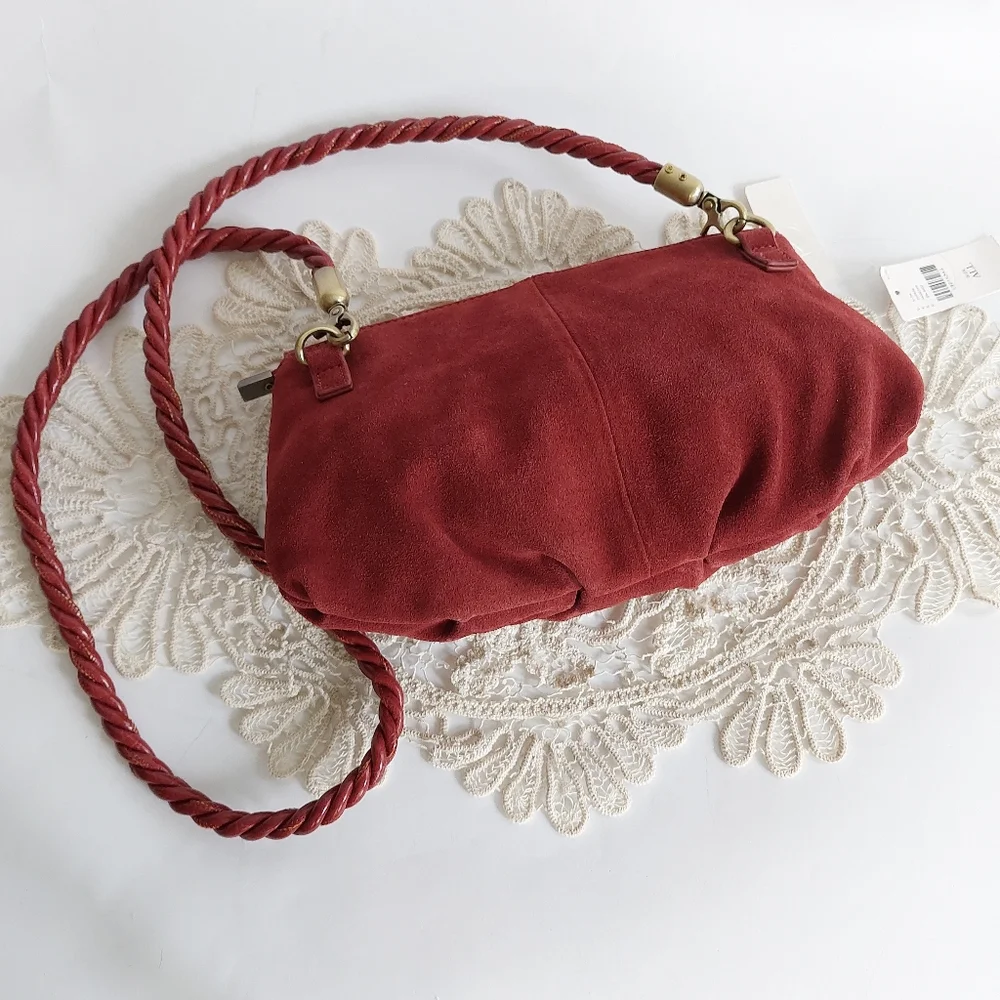 NWT Anthropologie Rust Suede and Patent Leather Pleated Crossbody/clutch - Picture 9 of 11